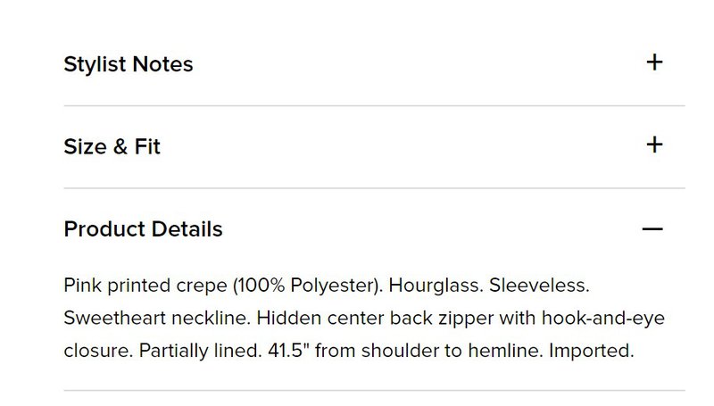 product description of a dress
