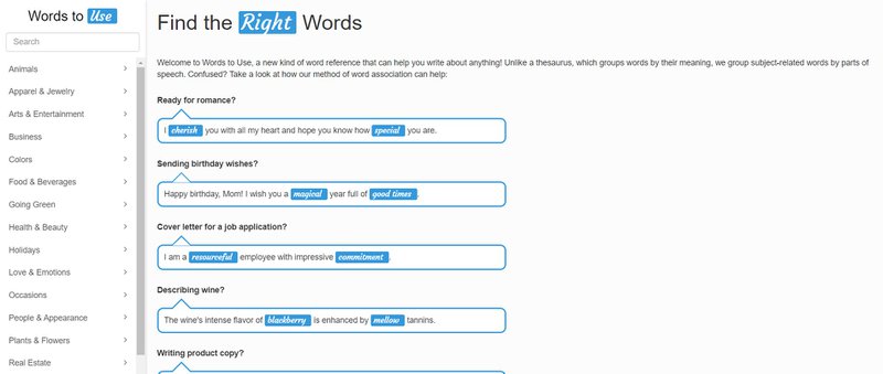 words to use website